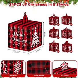12 Pcs Christmas Gift Boxes with Lids 3D, Buffalo Plaid Small Christmas Cookie Treat Boxes, Holiday Christmas Candy Coodie 4x4x4 Gift Boxes, Gift Ornament Box Bulk for Party Favor Boxes (Plaid)