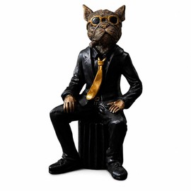 LINZHEN French Bulldog Statue Resin Abstract Sculpture, Cool Boss Dog for Home Decor Office Desk Room Decorations, Unique Men Gifts Modern Animal Statues