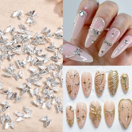 Butterfly Nail Charm for Acrylic Nails 4 Packs 3D Gold Silver Mini Butterfly Nail Rhinestones Cute Butterfly Nail Jewelry and Gems Spring Summer Butterfly Nail Art Decoration Supplies for Nails