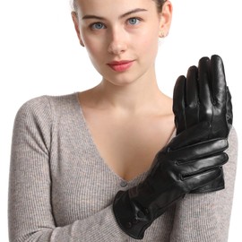 Sanfiland Black Leather Gloves Women Winter Warm Cashmere Lined TouchScreen Driving