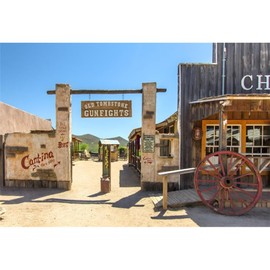CRTPOD 7x5ft Western Town Backdrop for Photography Cowboy Old Tombstone Wild West Style Countryside Wood House Background for Kids Man Adult Party Decor Banner Photoshoot Studio Props
