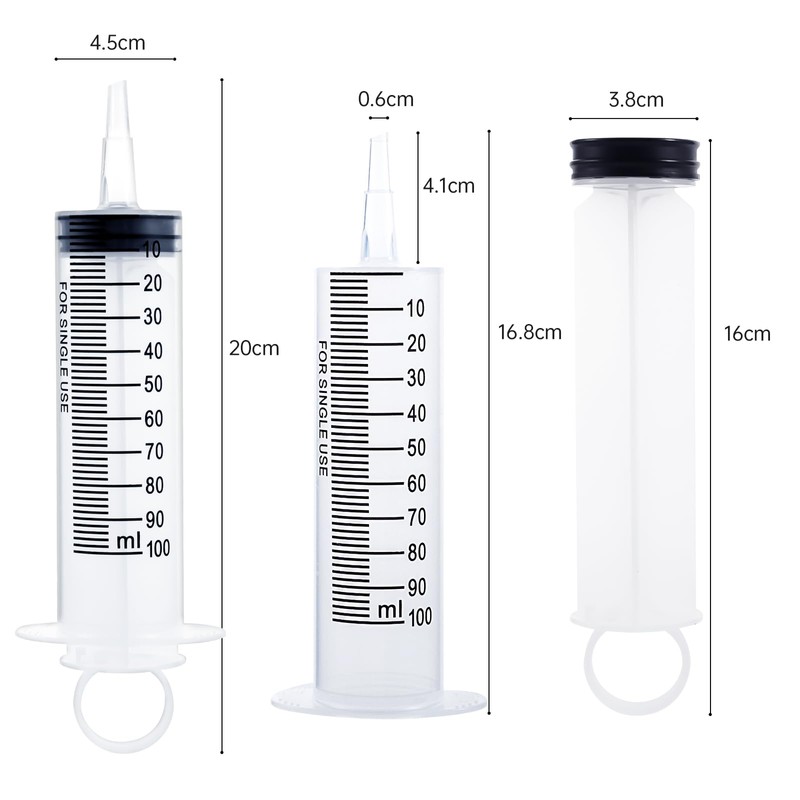 8 Pack 100ml Plastic Syringe for Scientific Labs, Dispensing, Measuring,