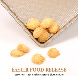 Biubumtu 2 Piece Professional Baking Pan Set, Nonstick Bakeware Set, Heavy Duty Cookie Sheets for Baking, 9x13in, 10x15in, Textured, Gold