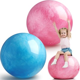 Jadive 2 Pcs 24 Inch Marbleized Bouncy Balls Giant Bouncing Balls Large Size Playground Huge Ball Rubber Sensory Balls with Air Pump for Kids Beach Play Toys Indoor Outdoor Activities, Red, Blue