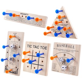 SUPERFINDINGS Wooden Peg Games Assortment Kit Wooden Board Game Set Including 5 Style Wooden Game Board and Plastic Pieces and Dice Puzzle Brain Games Set