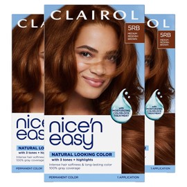 Clairol Nice 'n Easy Permanent Hair Color, 5RB Medium Reddish Brown, 3 Count Allergy Gentle Single-Step Hair Dye, Conditioners, Natural-Looking Color, Salon Highlight, Grey Coverage