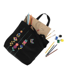 SKAPADORO Canvas Big Zip Handbag Tote,100% Cotton, Inner pocket, Embroidered Comfortable Bag for Women, Travel College Beach Shopping, Easy to Wash Trendy Everyday Shoulder Bag - Floral (Black),