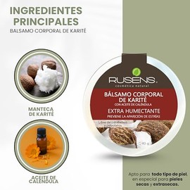 Rusens - Bálsamo Corporal de Karité y Caléndula 100% Natural, Extra humectante, reparadora intensiva, piel seca y extra seca. 240 gr