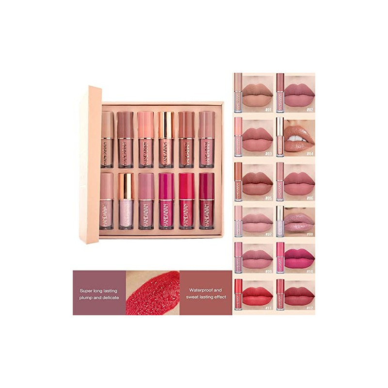 12 Colors Matte Nude Lipstick Set Velvety Long Lasting Non-stick