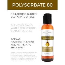 Polysorbate 80 by Velona - 2 Fl Oz | Solubilizer, Food & Cosmetic Grade | All Natural for Cooking, Skin Care and Bath Bombs, Sprays, Foam Maker | Use Today - Enjoy Results