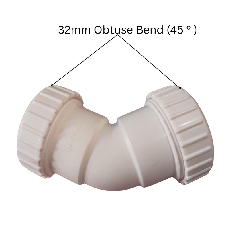 Compression Waste Pipe 45 Degree Bend Elbow - White 45
