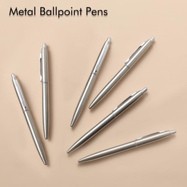 ChaoQ 6 Pcs Retractable Metal Ballpoint Pens, for Gift, Business, Office, 1.0mm Medium Point Black Ink, 12 Extras Replaceable Metal Refills - Stainess Steel