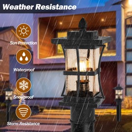 2 Packs Dusk to Dawn Outdoor Post Light Fixture with Pier Mount Base - Black Outdoor Pole Lighting, Waterproof Pillar Lantern, Modern Outside Column with Seeded Glass for Pathway, Garden, Patio,