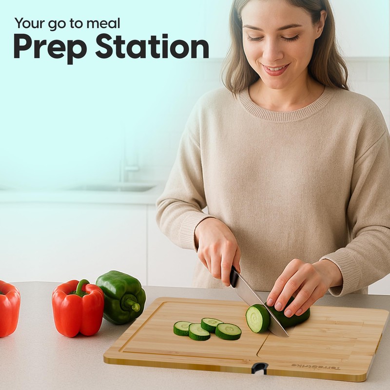 TerraStrike Bamboo Cutting Board Set with Knife Sharpener – Thick