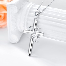 PROESS Initial Cross Necklace Sterling Silver Letter Necklace A-Z 26 Initial Cross Necklace Initial Jewelry Gifts for Women Girls (12-L)