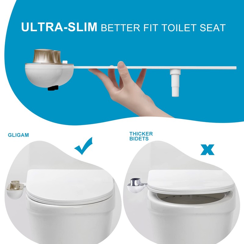 GLIGAM Bidet Attachment for Toilet Warm Water, Ultra-Slim Bidet Hot