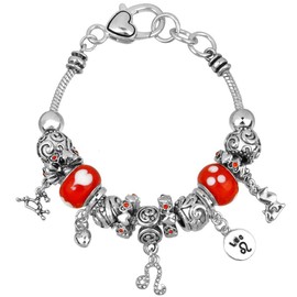 Falari Zodiac Charm Bracelet Multi-Color Slide Metal Murano Beads Silvertone (Style 2 - Leo (July 23 - Aug 23))