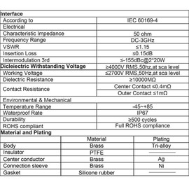 7/16 Din Male to Female Lightning Aresstor Surge Protector for Signal Booster GSM 3G 4G LTE WiFi Antenna 50 Ohm 0-3G