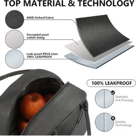 Lunch Bag Women Insulated Lunch Bag for Men Waterproof Lunch Cooler Bag Insulated Lunch Box for Women Portable Reusable Bag for Lunch,with Adjustable Straps Can Be Used for Work,Picnic (Black)
