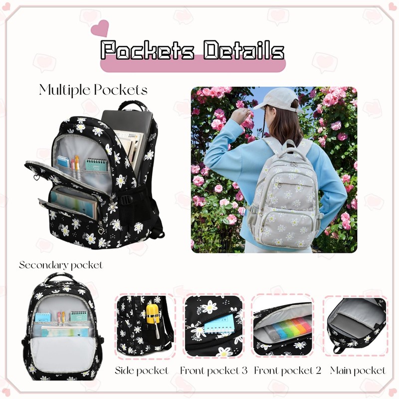 VIDOSCLA Girls Daisy Backpack Elementary Students BookBag School Bag for