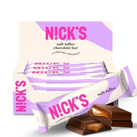 NICKS Soft Toffee Chocolate Bar with Caramel Without Added Sugar,110 Calories, 3.5 Net Carbs, Gluten Free, Low Carb Candy (15x28g)