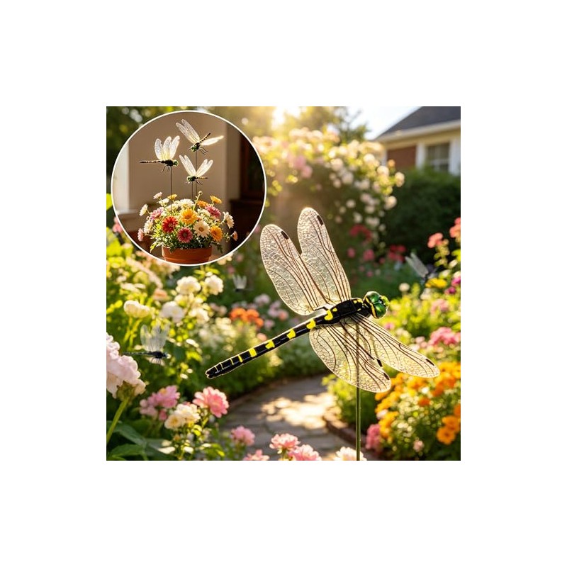 12 Pack 3D Dragonfly Clips - Realistic Garden Decorations