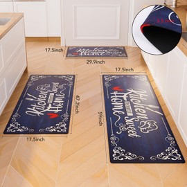 XLHOMO Navy Blue Kitchen Runner Rugs of 3, Non Slip Cushioned Kitchen Mats for Floor Waterproof Comfort Kitchen Rugs and Mats Farmhouse Chef Mats Floor Carpet for Sink,Laundry Room