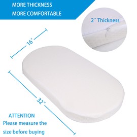 Mecc ecoh Baby Bassinet Mattress, 100% Breathable Cover, Water-Resistant Lining, Oval 32"x16"x2" Fit for Fisher-Price Series/Delta Children Sweet Beginning, Sweet Dream, Curve, Rocking & Moses Basket