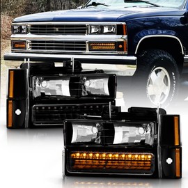 ACANII - For 1988-1993 GMC Sierra Chevy Silverado C/K C10 Smoked Headlights+LED Bumper Signal Lights 4Pcs Set Left+Right