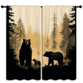 BAIGEZHU Rustic Cabin Bear Boy Girls Blackout Curtains,Woodland Hunting Country Wildlife Animal Family, 2 Panel Rod Pocket Thermal Insulated Drapes for Bedroom, Living, Kids Teen Room Deco 42x63 inch