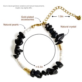 TAGREVO 0.2-0.3in Natural Black Spinel Gemstone 14K Gold Plated Bracelet for Women/Men,Handmade from Raw Stone Beads, Healing Chip Energy Crushed Stone Beaded Crystal Bracelet