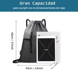morral deportivo, mochila con cordón impermeable,mochila gym,tela Oxford con bolsillo malla botella de agua y orificio auriculares para estudiantes, hombres y mujeres (azul)