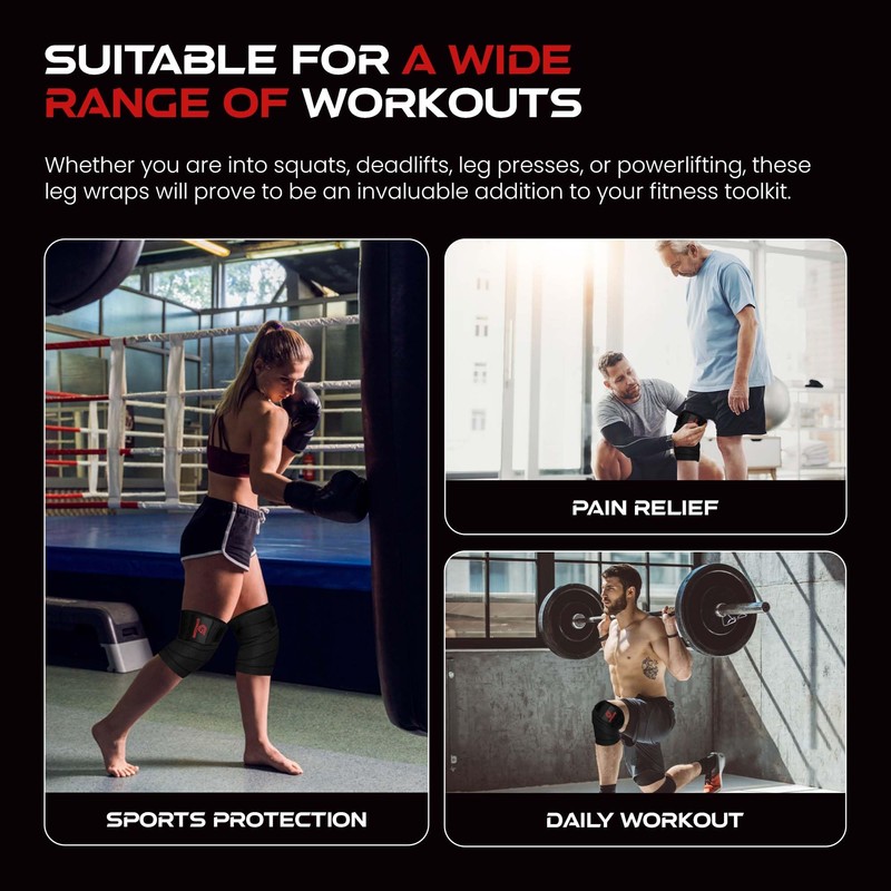 GYM CORE Knee Wraps - 80" Heavy Duty Knee Brace