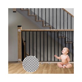 3 Metre Stair Protection Net, Safety Net Children, Balcony Protective Net, Balcony Net for Cats, Stair Railing, Fence, Mesh Protective Net Stairs for Babies and Pets, 3 x 0.9 m, Black