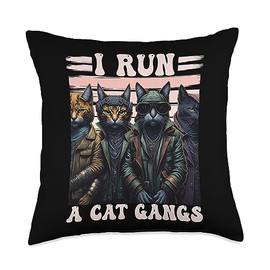 Nad-Cat Funny Run A Cat Gangs Throw Pillow, 18x18, Multicolor