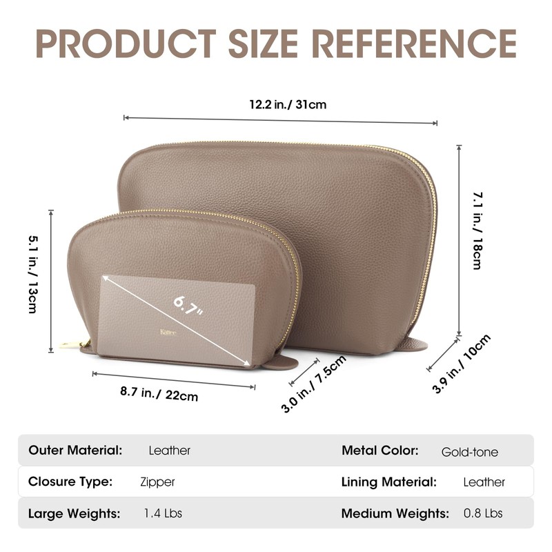 Kattee Leather Makeup Bag, Travel Cosmetic Bag Set, Toiletry bag