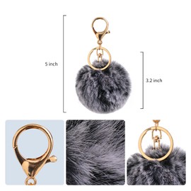 Kinglighten Pom Pom Keychain Artificial Fur Ball Keychain Fluffy Accessories Car Bag Charm (Frost Grey)