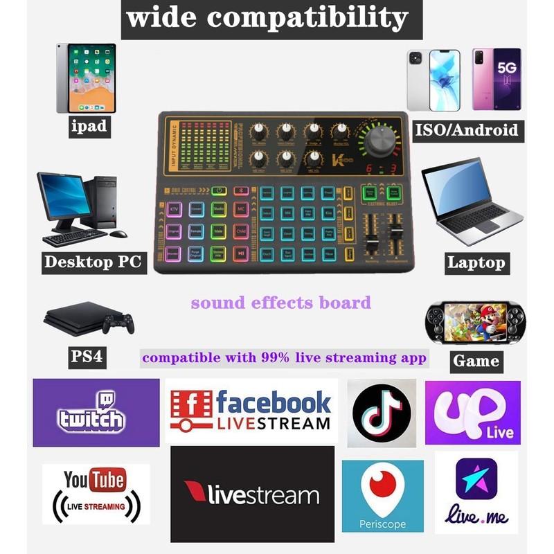 Sound Mixer Board, Voice Changer Sound Card with Multiple Sound
