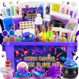 Slime Kit, Magic Galaxy Slime Making Kit with Magic Sticker,Making Butter Slimes Dark Powder to Make Glitter & Galactic Slimes Stress Relief Toys Fun Gifts Toys for 6-12 Year Olds Girls Boys