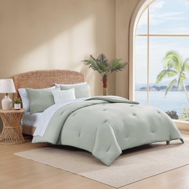 Tommy Bahama - Queen Bonus Bedding Set, Reversible Comforter with Matching Bed Sheets, Shams, Pillowcases, & Decorative Pillow, Wrinkle Resistant Bedding Essentials (Seersucker Green, 8-Piece)