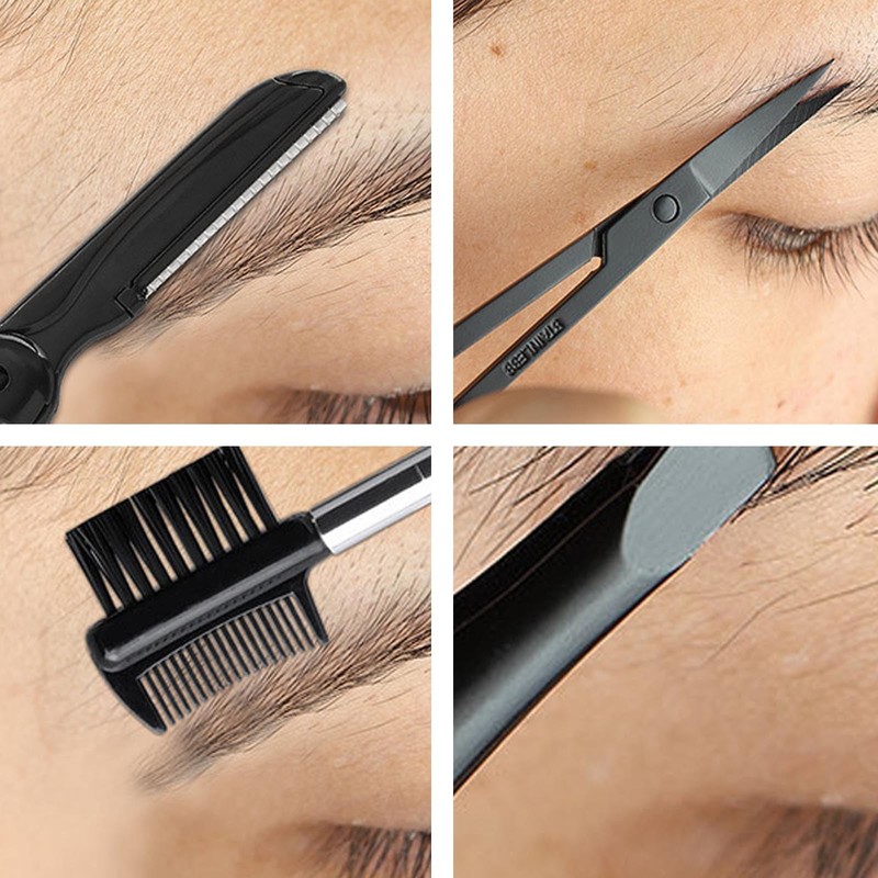 MUNSKT Eyebrow Grooming Kit with Leather Case, 5PCS Stainless Steel