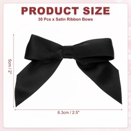 PATIKIL 2" Satin Ribbon Bow, 30 Pcs Mini Bows with Double-Sided Tape Self Adhesive for DIY Craft Gift Wrapping Treat Bags Decoration, Black