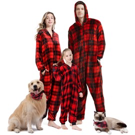 GARRULO Family Christmas Pajamas Matching Sets,2024 One-Piece Buffalo Plaid Flannel Couples Xmas Pjs,Navideñas Onesies Pijamas for Adult Cat Dog Familiares (Pet Small)