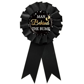 Man Behind The Bump Tinplate Badge Pin, Daddy to Be Button Pin, Funny Gender Reveal Button for Men, Black Rosette Best Dad Ever Award Ribbon, Footprint Baby Shower Party Favors