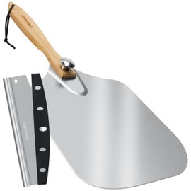 Pizza Peel Aluminum Pizza Spatula,17 inch Metal Pizza Paddle(12"x 17") with Rocker Cutter Foldable Wood Handle, [Storage bag included], for Family Pizza Oven Baking Pizza, Dough, Bread & Pastry