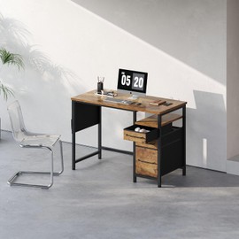 Ｍａｉｈａｉｌ Maihail Small Desk with Drawers, 40 inch Computer Desk with Shelves, Writing Desk with Storage, Small Office Desk with Metal Frame, Rustic Brown2