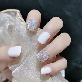 24 Pcs White Adult Female Shell Nail for Photo Shooting Wedding Coming of Age Ceremony Party After-party False Nail Tips
