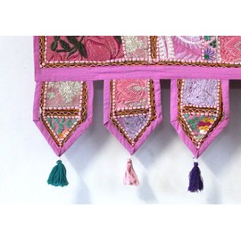 ICC valances for windows Toran Cotton Vintage Patchwork Door Hanging Valance Window Hand Embroidered Bohemian Decor Living Room Wall bedroom living room Home Handmade Decorations Pink 42 Inches