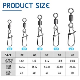 Shaddock Fishing 210pieces Fishing Swivel Snap Connectors 5 Size High-Strength Fishing Rolling Swivels with Nice Snaps Fishing Tackle Kit