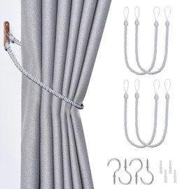 Lollanda 4Pcs Rope Curtain Tiebacks, Drape Tie Backs for Curtain, Grey Curtain Tie Simple, Curtain Rope Holder Buckle for Curtain (Grey-4Pcs)